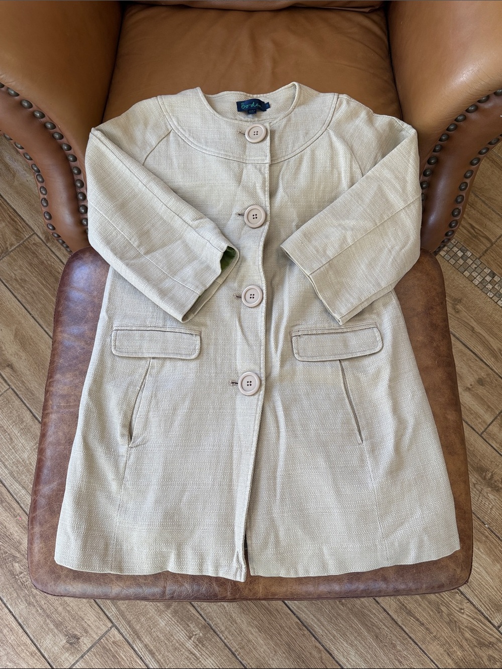 Boden Single Breasted Trench Pea Coat Sz UK 10 US 6 Cream Ivory Tan Fall Winter
